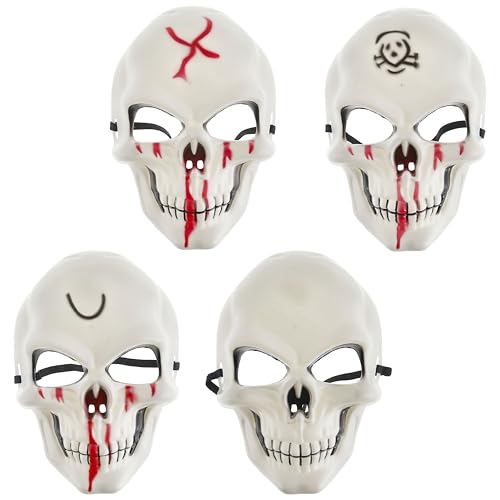 Cepewa Halloween Totenkopf Maske 4er Set | weiß rot Kunststoff 16x24cm | Gesichtsmaske 4 Motive (4er Set Maske Totenkopf) von Cepewa