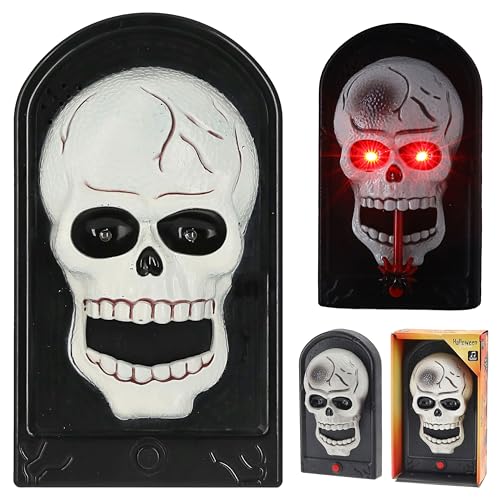 Cepewa Halloween Türklingel Totenkopf animiert | 13x28x2,5cm Kunststoff | Sound leuchtende Augen Klingel zum Aufhängen Gruseldekoration (1 x Türklingel Totenkopf) von Cepewa