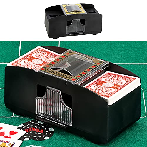 Cepewa Kartenmischmaschine elektrisch │ Kunststoff 20x10x9,5cm schwarz │ 2 Decks zum Spielkarten mischen von Cepewa