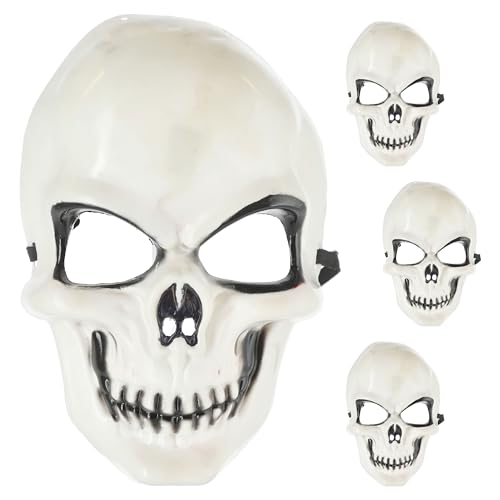 Cepewa LED Halloween Totenkopf Maske 4er Set | 16x24x7cm Kunststoff weiß schwarz | 3 LEDs bunt leuchtend Gruseldekoration Cepewa LED Halloween Totenkopf Maske 4er Set | 16x24x7cm Kunststoff weiß schwarz | 3 LEDs bunt leuchtend Gruseldekoration von Cepewa