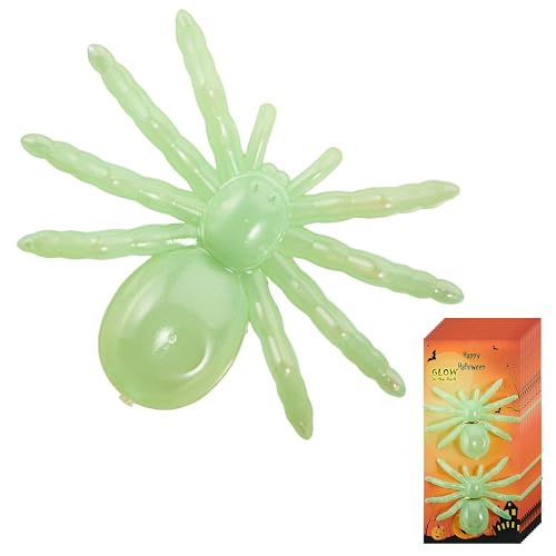 Cepewa Spinnen 'Glow in The Dark' 12x2er Set | grün 10x7cm Kunststoff | Halloween Gruselspinne leuchtet im Dunkeln von Cepewa