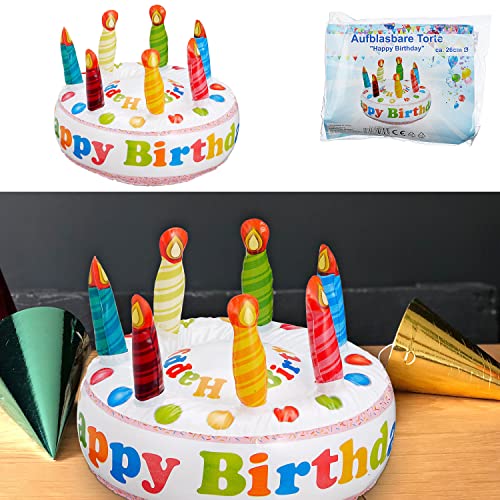 Cepewa Torte aufblasbar Happy Birthday │ H22cmxØ30cm PVC bunt │ Geburtstagskuchen Partyzubehör von Cepewa