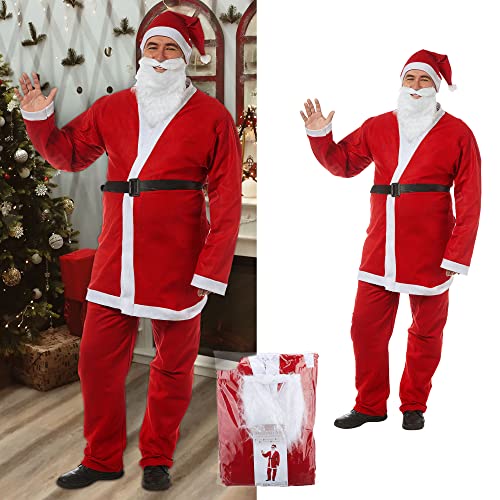 Cepewa Weihnachtsmann Kostüm 5tlg | Onesize Hose Jacke Mütze Bart Gürtel | Nikolauskostüm Weihnachtsmannverkleidung von Cepewa