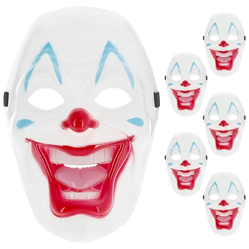 Halloween Clown Maske 6er Set | Kunststoff 17x26cm weiß rot blau | Gesichtsmaske mit Grusel-Lächeln (6er Set Maske Clown) von Cepewa
