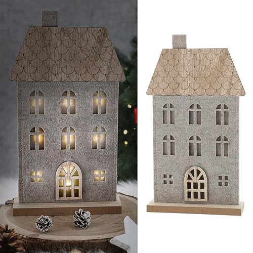 Cepewa LED Haus auf Holzfuss | Polyesterfilz MDF 17x30x5cm 9 LEDs batteriebetrieben | Leuchthaus mit Timerfunktion Cepewa LED Haus auf Holzfuss | Polyesterfilz MDF 17x30x5cm 9 LEDs batteriebetrieben | Leuchthaus mit Timerfunktion von Cepewa