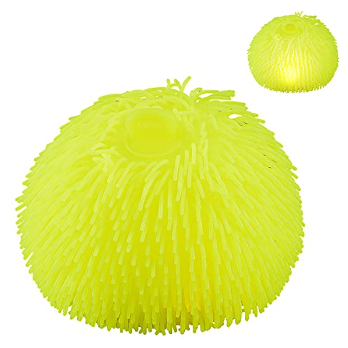 Quetschball Pufferball mit Beleuchtung Zotteln | Ø20cm LED blinkend rot blau batteriebetrieben | Stressball Dekrompressionsball (1x Quetschball gelb II) von Cepewa