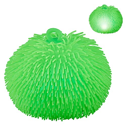 Quetschball Pufferball mit Beleuchtung Zotteln | Ø20cm LED blinkend rot blau batteriebetrieben | Stressball Dekrompressionsball (1x Quetschball grün II) von Cepewa