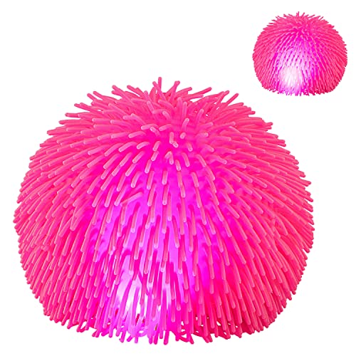 Quetschball Pufferball mit Beleuchtung Zotteln | Ø20cm LED blinkend rot blau batteriebetrieben | Stressball Dekrompressionsball (1x Quetschball pink II) von Cepewa