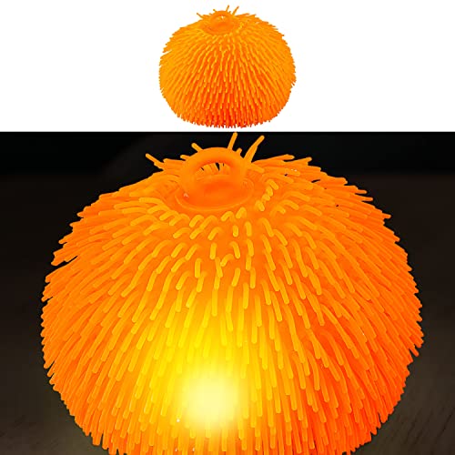 Quetschball Pufferball mit Beleuchtung Zotteln | orange Ø20cm LED blinkend rot blau batteriebetrieben | Stressball Dekrompressionsball (1 x Quetschball orange) von Cepewa