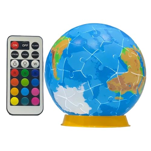 3D Puzzles Global, Globe Model Kit, 60 Pieces Jigsaw Toy LED Battery-Powered Remote Control Make Your Own Craft Desk Decoration for Kids, 4.33x1.77x4.92 Inches von Ceprznvey