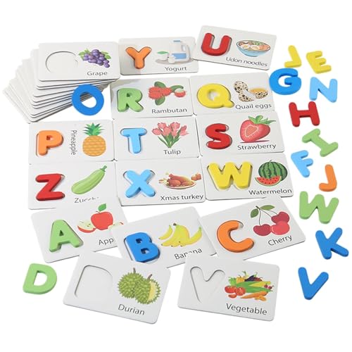 Alphabet Flash Cards, Letter Cards, Vibrant Fruit Cognition Blocks Design Wooden Spelling Word Toys for Children 3-6 Year Olds, Intellectual Development, 8.66 x 6.69 x 1.18 inches von Ceprznvey
