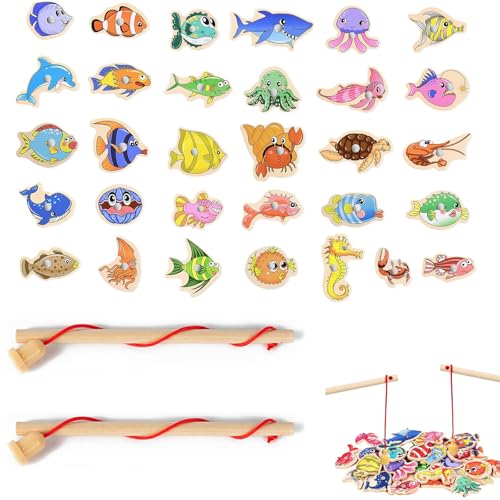 Cerioll Angeln Spielzeug, 31 Stück Magnetisches Angelspiel, Kinderspielzeug Aus Holz, Mit Zwei Angeln, Lernspielzeug Geschenk Für Kinder Für Kinder Im Alter Von 3 Bis 5 Jahren von Cerioll