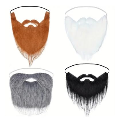 Cerioll Gefälschte Bärte, 4 Stück Halloween Bärte, Fake Bart Kostüm, Weihnachtsmann Bart, Halloween Lustiger Zubehör, Mit Verstellbarem Bungee Kabel Für Party Cosplay Zubehör von Cerioll