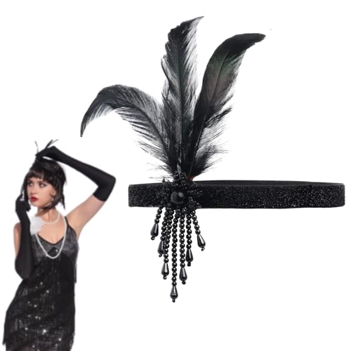 Cerioll 1920er Jahre schwarzes Feder-Haarband, 20er Jahre Accessoires Damen, Vintage-Feder-Haarbänder, Braut-Stirnband, Haarschmuck, Flapper-Stirnband, für Hochzeit, Party, Kostüm Cerioll 1920er Jahre schwarzes Feder-Haarband, 20er Jahre Accessoires Damen, Vintage-Feder-Haarbänder, Braut-Stirnband, Haarschmuck, Flapper-Stirnband, für Hochzeit, Party, Kostüm von Cerioll