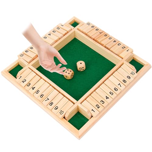 Shut The Box Spiel,Shut The Box Würfelspiel,Schließ Die Box Würfelspiel,Shut The Box Spiel 4 Spieler,2 Holzwürfel Shut The Box,2-4 Spieler Familie Holzbrett Tisch Mathe,4 Spieler Würfelspiel (Grün) von Cerioll