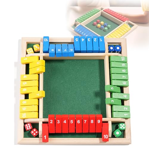 Cerkkapo Shut The Box, Shut The Box 4 Spieler, WüRfelspiel,Klappbrett Spiel,Holz Brettspiel Holz Mathespiele Spiel Klassisches Würfelkönig Familien-Partyspiel für für Kinder und Erwachsene von Cerkkapo