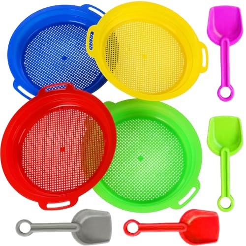 Cerkkapo 4 Pack Strand-Sandsieb-Siebe Feines, mit 4 Stück Schaufel,Sand-Strand-Set für Kinder Sandsieb für Kinder, für Park, Strand, Kunststoff Sandsieb für Strände für Jungen, Mädchen von Cerkkapo