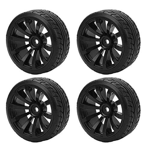 4 PCS/Set 1/10 Drift Car Tires Hard Tyre Replacement, RC Wheels and Tires for Tamiya TT02 On Road Drifting Car RC Rubber Tires and Wheels Set Black von Cerlyiont