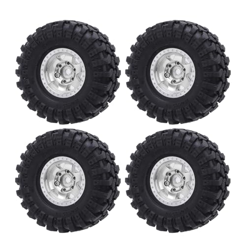 Cerlyiont 4pcs RC -Auto -Reifen -Set, einfache Installation des Zubehörs Kit Oval Wheel Hubs Aluminiumlegierung Hub und Gummi -Reifen -Set für 1/24 Kletterwagen im Maßstab (Silver) von Cerlyiont