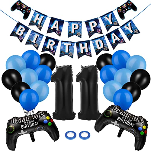 Cerolopy 25 Stück Videospiel Geburtstag Party Dekorationen Set, Videospiel Party Supplies Dekoration Kit Gaming Controller Luftballons Gamer Folienballon Happy Birthday Gaming Banner (Alter 11) von Cerolopy