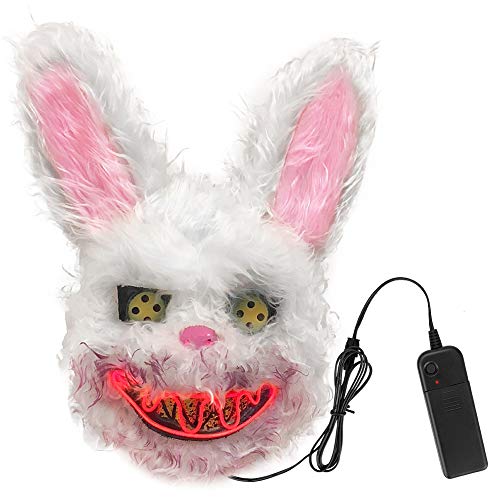 CestMall Halloween Plüsch Kaninchen Maske, Cosplay Requisiten Hasenmaske, Vampir Latex Kaninchen Tierkopf Gruselmaske, Simulation Tier Hasen Kopfbedeckung für Halloween Kostüm Party von CestMall