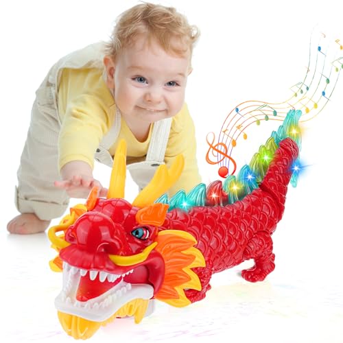 CestMall Tanzender Drache Maskottchen Spielzeug, Chinesisches Neujahr Spielzeug mit Licht Universelles Gehen 2024 Jahr des Drachenspielzeugs Chinesisches Tierkreismaskottchen Musical Loong für Kinder von CestMall
