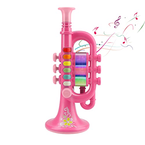 CestMall Trompete Spielzeug, Trompetenhorn mit Musik Tragbares Kindertrompete Spielzeug Kunststoff-Trompete Spielzeug mit beleuchtetem Musikinstrument, Trompetenspielzeug Geschenk an Jungen Mädchen von CestMall