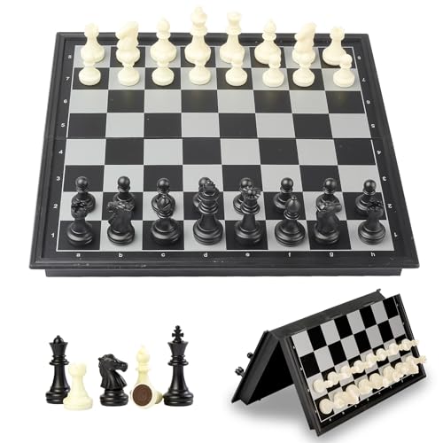 Cestamor Schachspiel Magnetisch - Schachbrett mit 2 Extra Damenfiguren - Schach Hochwertig Reiseschach für Erwachsene Kinder - Chess Board 25 * 25cm von Cestamor