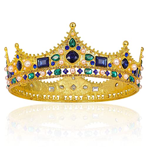 Cetfuro Goldene KöNigskronen für Herren - Barocke Vintage-Kristallkrone mit Strasssteinen, Herren-KöNigskrone für Theater-Abschlussball- Cetfuro Goldene KöNigskronen für Herren - Barocke Vintage-Kristallkrone mit Strasssteinen, Herren-KöNigskrone für Theater-Abschlussball- von Cetfuro