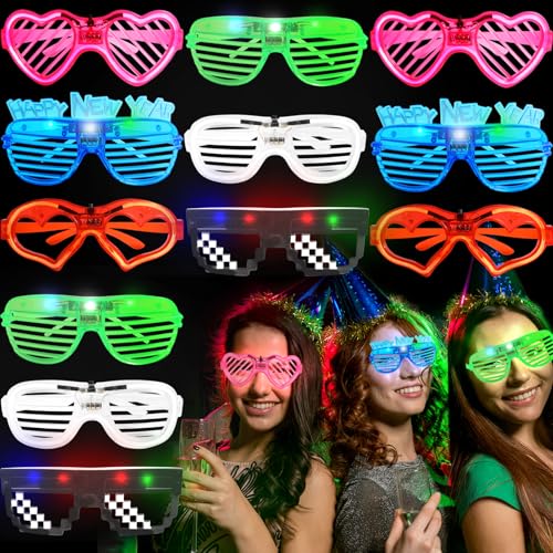 Cevikno 12 LED Brille Party Brille, Neon Party Outfit Rave Brille, Led Brille für Party Neon Partybrille Leuchtbrille für Wundertüte Partybrille Geburtstag Leuchtendes Spielzeug Geschenke von Cevikno