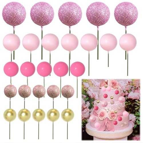 Cfcyhla 50 Stück Tortendeko Kugeln Cake Topper, Mini-Ballons Tortenaufleger für Geburtstag Party Baby Dusche Hochzeit Mädchen Torte Dekorieren- Rosa（Pink） von Cfcyhla