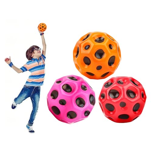 ChAusa 3 Stück Astro Jump Ball, Space Theme Bouncy Balls, Mini Bouncing Ball, Hohe Sprünge Gummiball Space Ball Moonball, Ideal als Mitbringsel für Kinderpartys (Rot+Orange+Rosarot) von ChAusa