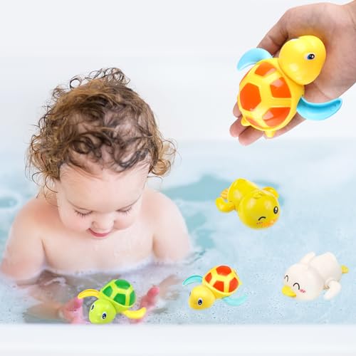 ChAusa 4Pcs Baby Badespielzeug, Badewannenspielzeug ab 1 Jahr Spielzeug Badewanne Wasserspielzeug Baby ab 6 Monate Uhrwerk Kleine Tiere Schwimmbad Spielzeug Geschenke für Kinder Jungen und Mädchen von ChAusa