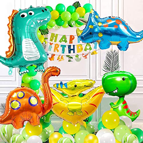 ChAusa 6 Stücke Dino Geburtstag Luftballons Deko, Folien Dino Luftballon mit Happy Birthday Girlande, Dino Deko Kindergeburtstag, für Dino Party Dekoration Dschungel Geburtstag Dekoration von ChAusa