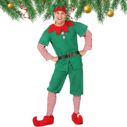 Chaies Erwachsene Elfen Kostüm, Weihnachtselfen Kostüm für Frauen, Weihnachtsmann Hilfe Kostüm, Festliches Outfit, Urlaubskleid für Erwachsene, Cosplay Kleidung für von Chaies