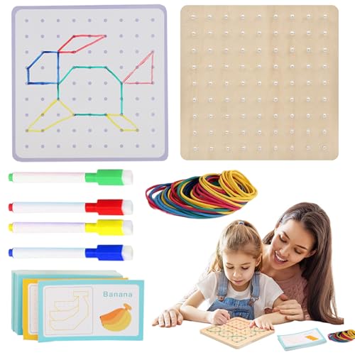 Chaies Geo-Brett, Puzzletablett für – mathematische Manipulative Erziehung mit Herausforderungskarten zum Erstellen von geometrischen Formen, STEM von Chaies
