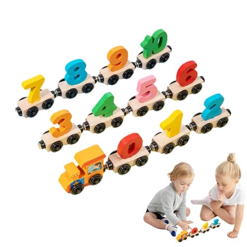 Chaies Magnetischer Zug aus Holz, magnetischer Zug aus Holz, digitaler Spielzeugzug für | Set mit 12 Zugautos, Lernspielzeug zur Entwicklung von Fähigkeiten im Zug für Jungen und Mädchen von Chaies