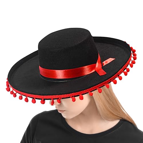 Chaies Mexikanischer Sombrero - Filz-Sombrero Für Partys & Veranstaltungen - Breitkrempiges Karnevalskostüm Mit Pompons Für Damen, Herren & Feste von Chaies