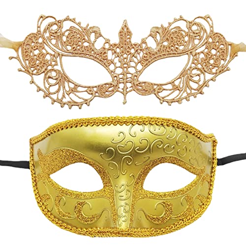 Chaies Pärchen-Gesichtsbedeckungen, Pärchen-Maskerade - 2-teiliges geheimnisvolles Spitzen-Gesichtsbedeckungs-Set,Party-Kostüm-Zubehör, Maskerade-Gesichtsbedeckung für Karneval von Chaies