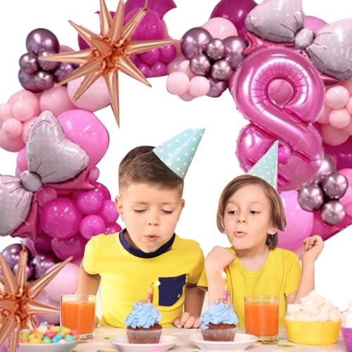Chaies Rosa Latex-Luftballons-Set, Geburtstags-Luftballons-Dekorationsset,Rosa Schleife-Zahlen-Partyballons - Rosa Metall- und Rosenschleifenfolie für alles Gute zum Geburtstag, Babyparty, von Chaies