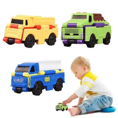 Chaies Verwandelndes Spielzeug, Spielzeugautos für Kleinkinder, Verwandelbare Spielzeugautos 3 Stück, 2-in-1-Reibungsbetriebene Spielzeugautos verwandeln Fahrzeugspielzeugset für Kinder, Jungen und von Chaies