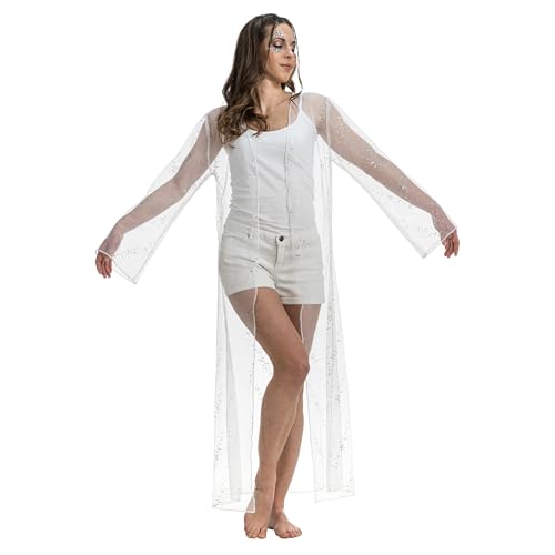 Chaks - Cardigan Damen Sommer Lang, transparente Festival Jacke mit Glitzer, leichtes Cover Up, Festival, Karneval von Chaks