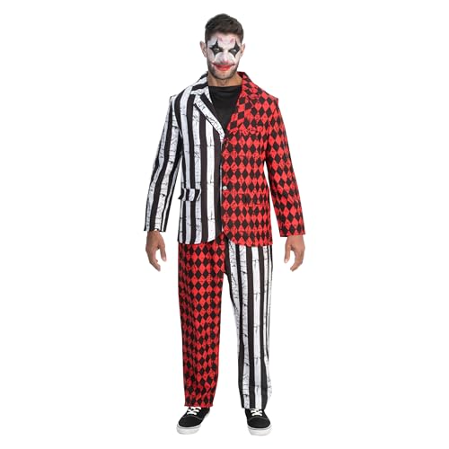 Chaks - Clown Kostüm, 2-teilig, Jackett & Hose, Horror Verkleidung für Erwachsene, Halloween, Mottoparty und Karneval von Chaks