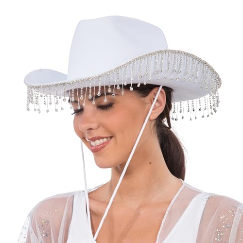 Chaks - Cowgirl Hut mit Strass Fransen, Cowboyhut für Karneval, Festival Accessoire Chaks - Cowgirl Hut mit Strass Fransen, Cowboyhut für Karneval, Festival Accessoire von Chaks