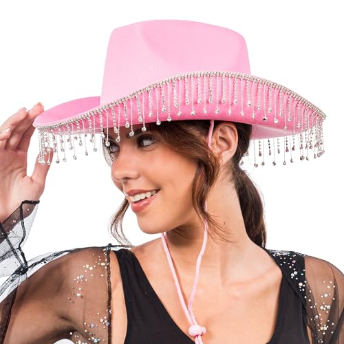 Chaks - Cowgirl Hut mit Strass Fransen, Cowboyhut für Karneval, Festival Accessoire Chaks - Cowgirl Hut mit Strass Fransen, Cowboyhut für Karneval, Festival Accessoire von Chaks