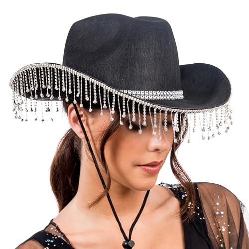 Chaks - Cowgirl Hut mit Strass Fransen, Cowboyhut für Karneval, Festival Accessoire Chaks - Cowgirl Hut mit Strass Fransen, Cowboyhut für Karneval, Festival Accessoire von Chaks