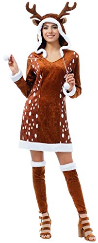 Chaks Damen Kostüm Reh Sophie Kleid braun Verkleidung Waldbewohner Fasching Karneval (M) von Chaks