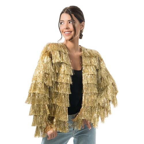 Chaks - Damenjacke mit glitzernden Fransen, Silber, Gold, Pink, 90er Jahre Discojacke, Festival, Karneval, Party, Rave von Chaks