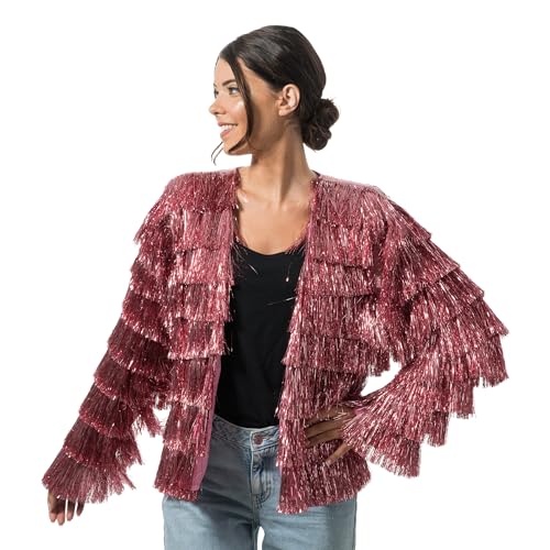 Chaks - Damenjacke mit glitzernden Fransen, Silber, Gold, Pink, 90er Jahre Discojacke, Festival, Karneval, Party, Rave Chaks - Damenjacke mit glitzernden Fransen, Silber, Gold, Pink, 90er Jahre Discojacke, Festival, Karneval, Party, Rave von Chaks