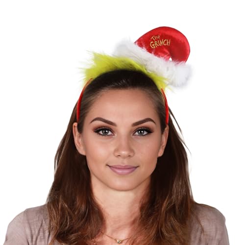 Chaks - Der Grinch™ Haarreif für Erwachsene mit grünem Plüsch & Weihnachtsmütze, Accessoires für Grinch Kostüme von Chaks